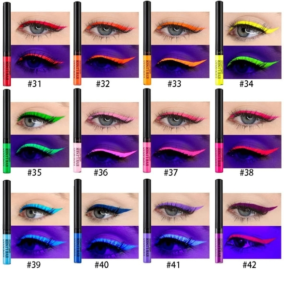 Set of 12 Vivid Bright Colored Liquid Eyeliner (UV reactive) - Picture 2 of 7